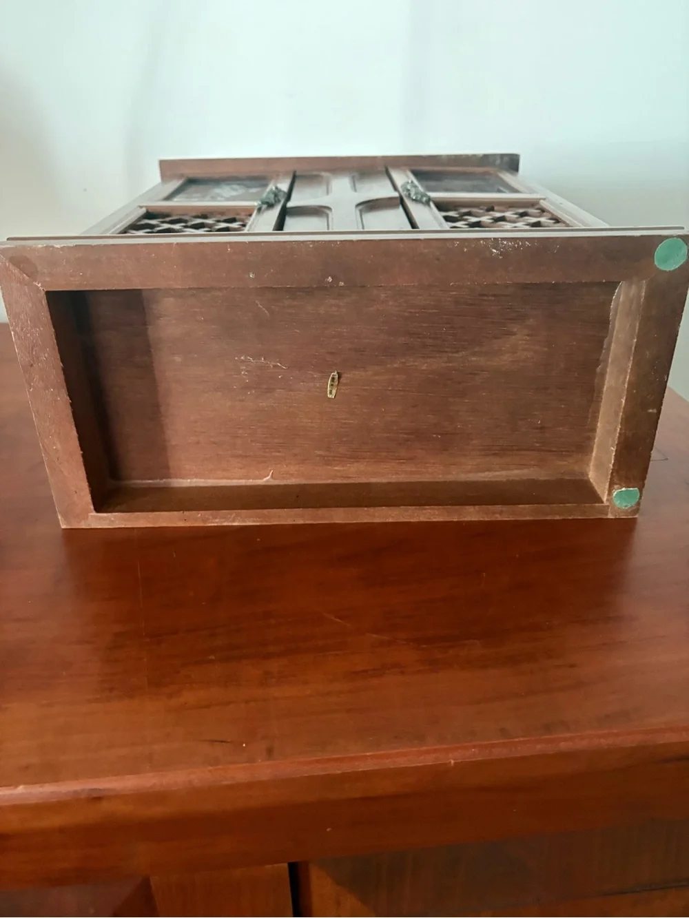 Wood Jewelry Armoire Box Etched Glass Doors Mirror